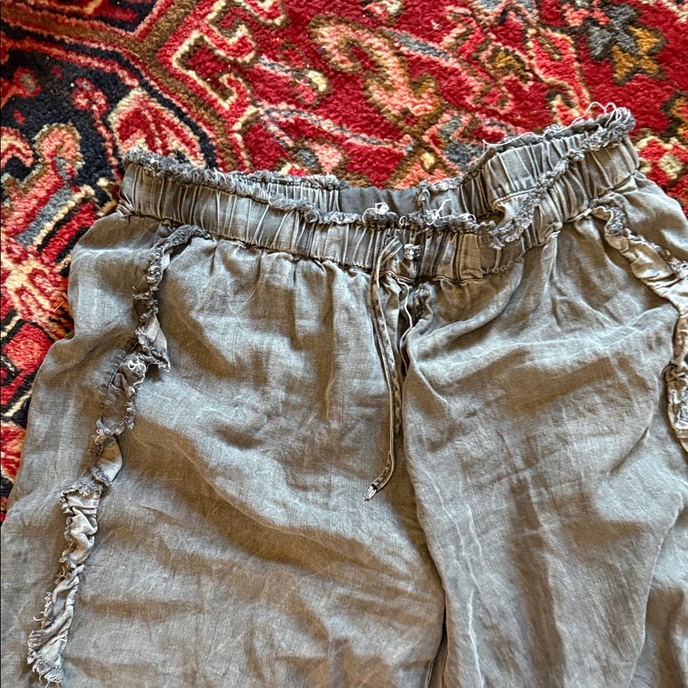 Gray Drawstring Pants with Ruffle Detail - Picture 2 of 8